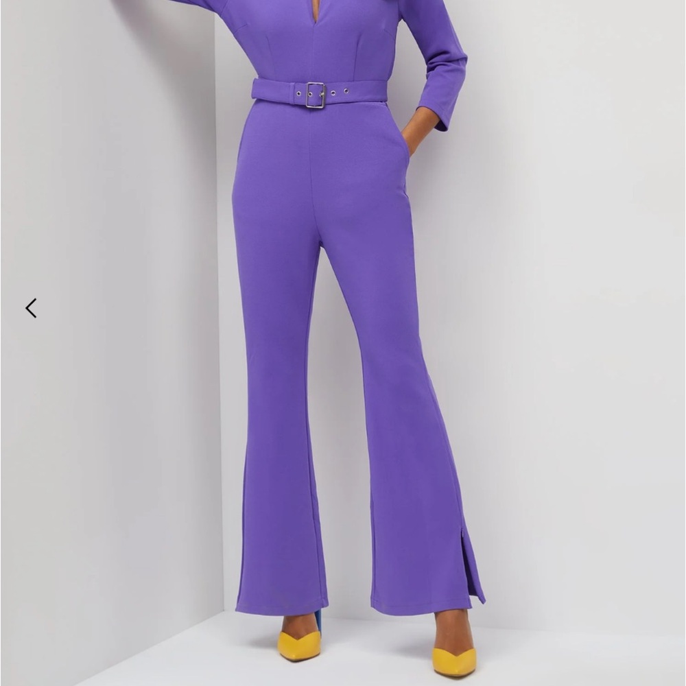 Collared Side-Slit Jumpsuit - Picture 2 of 6